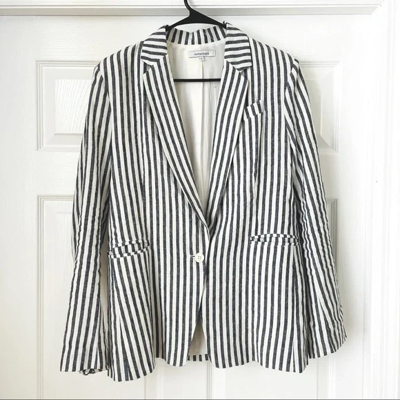 Olivaceous Striped Linen Blazer Size L - Picture 1 of 5
